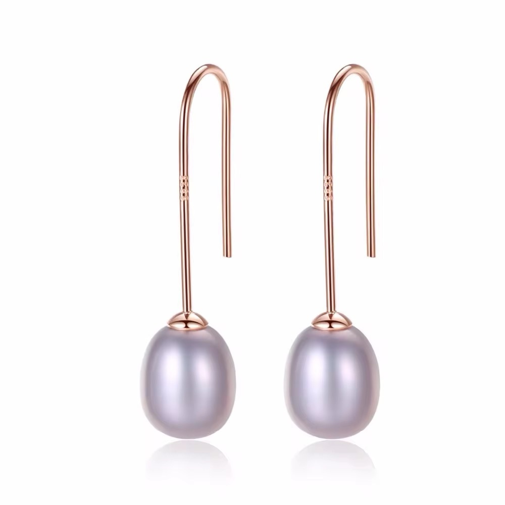 •High-end Minimalist 925 Sterling Silver Freshwater Pearl Drop Earrings